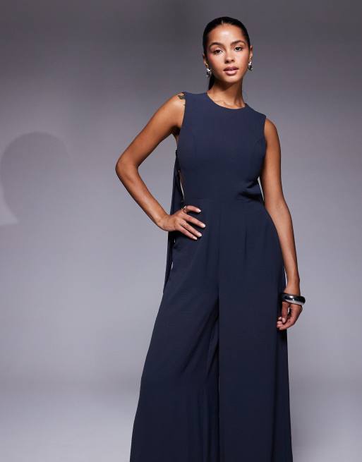 ASOS DESIGN buckle detail wide leg jumpsuit in charcoal, 4 of 4