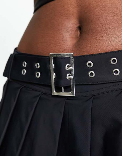ASOS DESIGN buckle micro pleated mini skort in black, 3 of 4