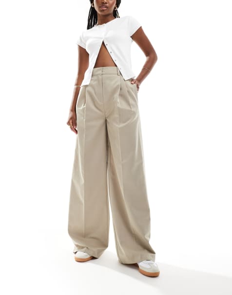 ASOS DESIGN buckle waist detail trousers in beige - view 1