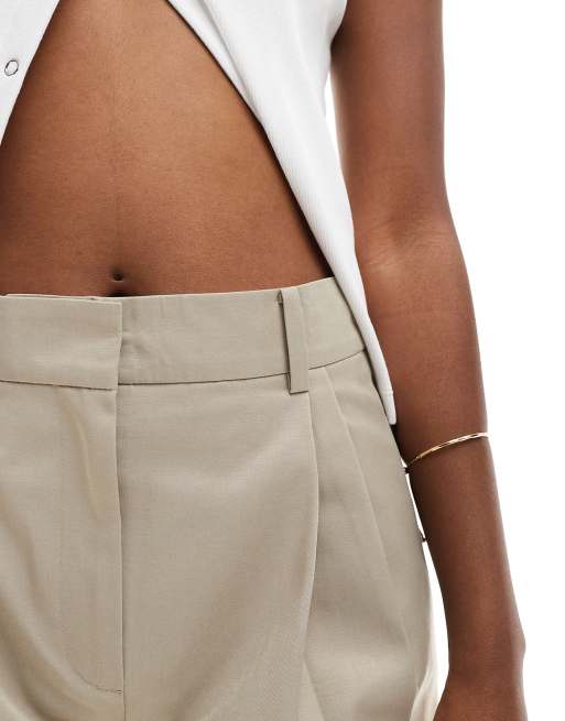 ASOS DESIGN buckle waist detail trousers in beige, 4 of 5