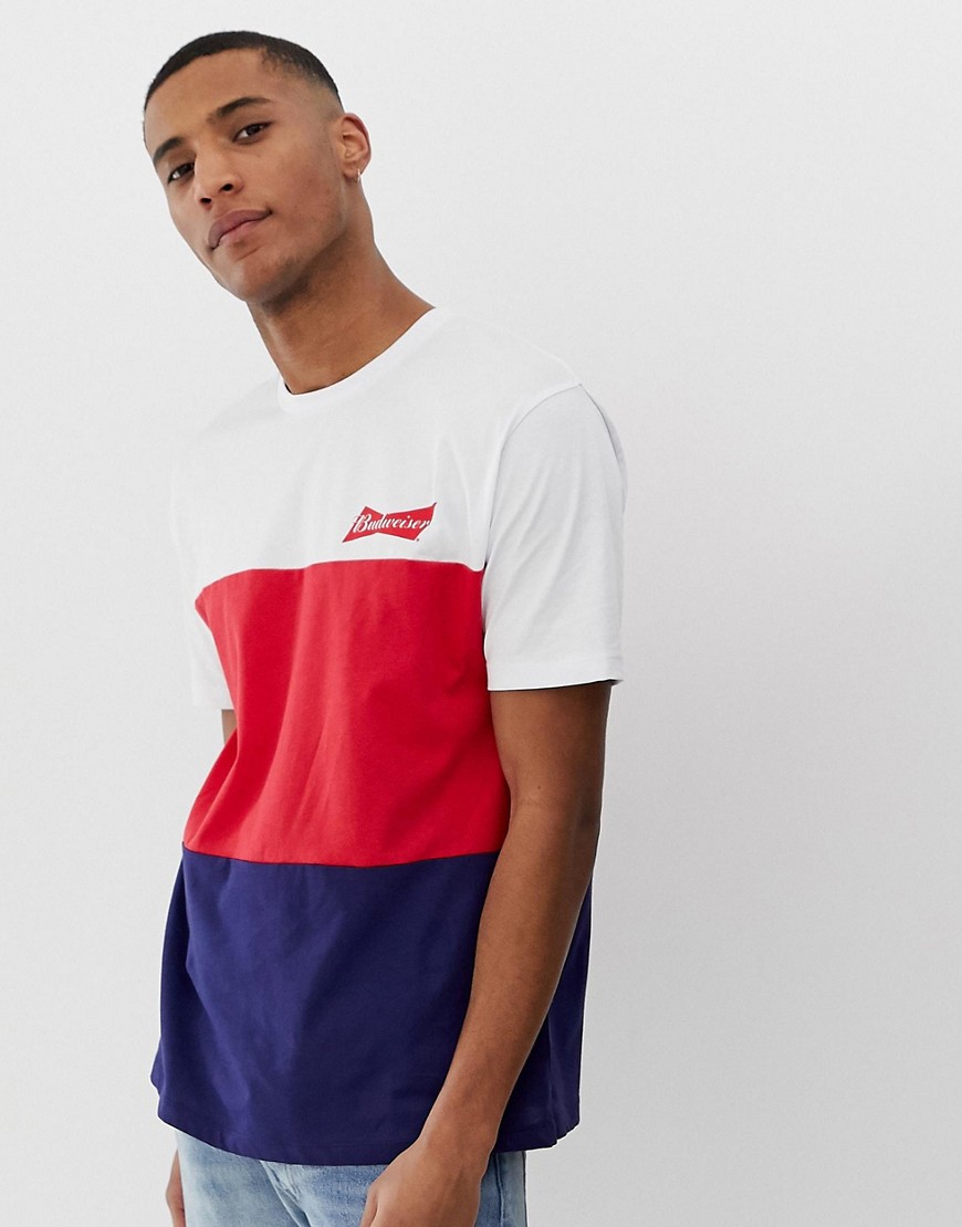 ASOS DESIGN - Budweiser - Ruimvallend T-shirt met kleurvlakken-Multi