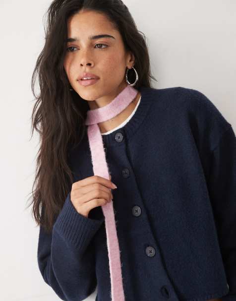 ASOS DESIGN - bufanda de punto entallada con detalle floral en rosa empolvado - view 1