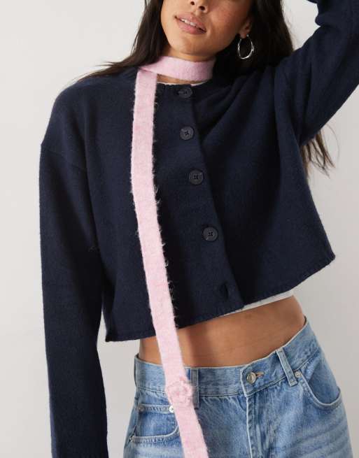 ASOS DESIGN - bufanda de punto entallada con detalle floral en rosa empolvado, 3 de 3