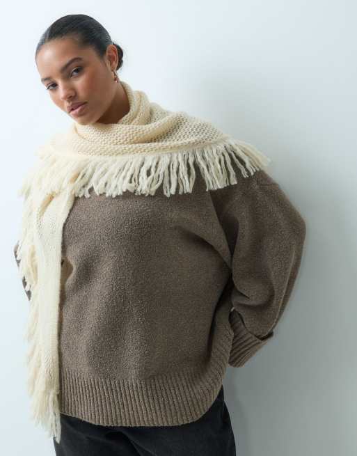 ASOS DESIGN bufanda tipo capa de punto fino en blanco, 2 de 3