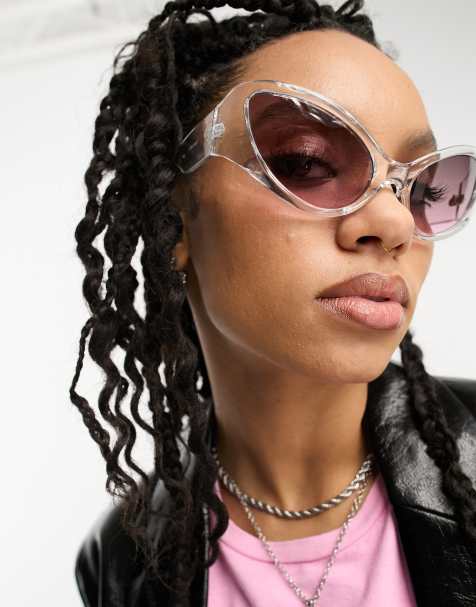 ASOS DESIGN bug cat eye sunglasses in clear frame and pink lens