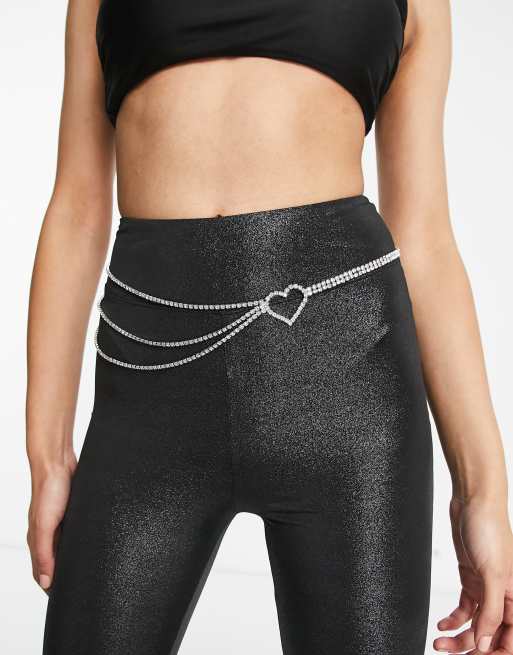 ASOS DESIGN - Buikketting met gedrapeerd detail en kristallen hartje in zilverkleur