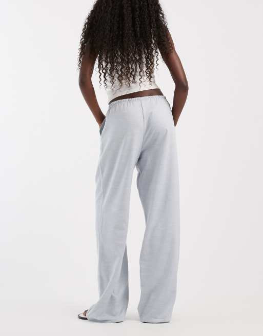 ASOS DESIGN bukser i hør med brede ben og elastisk talje i blå, 5 af 5