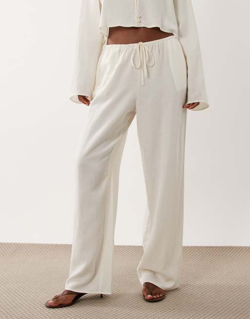ASOS DESIGN bukser i hørblanding med elastisk talje i brun, del af sæt, 2 af 5