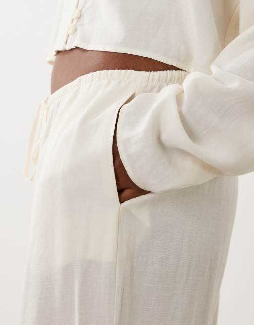 ASOS DESIGN bukser i hørblanding med elastisk talje i brun, del af sæt, 5 af 5