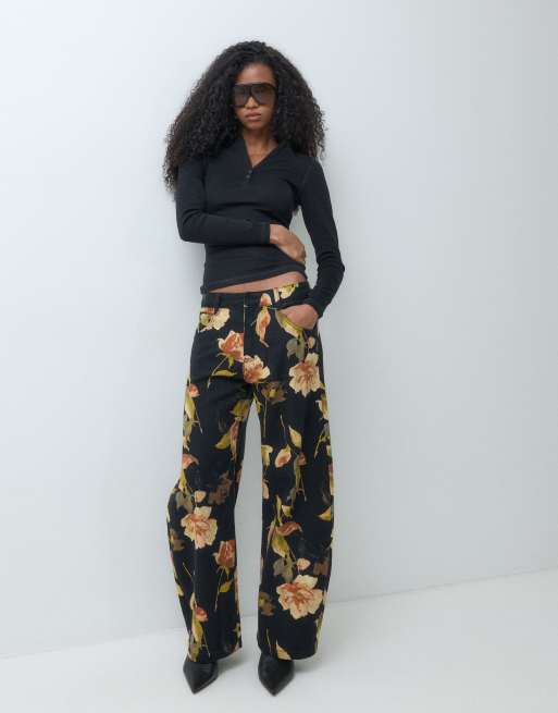ASOS DESIGN bukser med barrel-leg og print i sort blomsterprint, 3 af 5