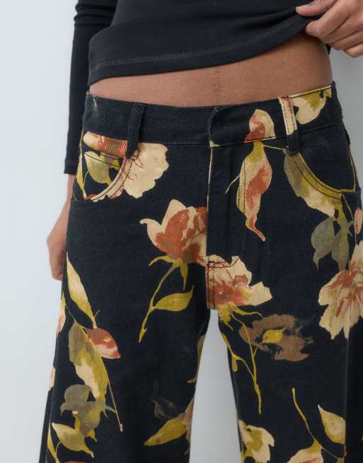 ASOS DESIGN bukser med barrel-leg og print i sort blomsterprint, 4 af 5