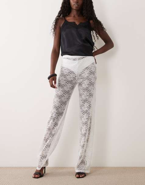 ASOS DESIGN bukser med blonder og brede ben i ivory - view 1