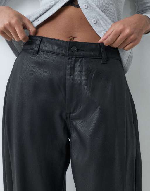 ASOS DESIGN bukser med brede ben, belagt finish og sidelæg i sort, 4 af 5