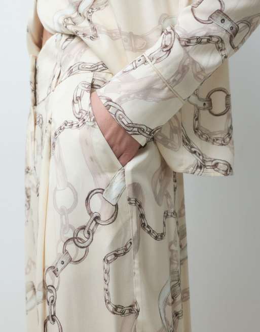 ASOS DESIGN bukser med brede ben, superhøjtaljet, del af sæt, med kædeprint, 4 af 5