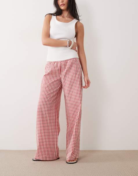 ASOS DESIGN - Bukser med rynket talje og rødt gingham-tern - view 1