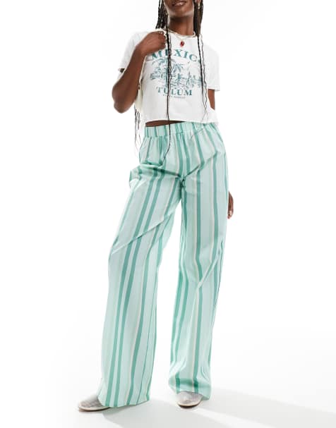 ASOS DESIGN - Bukser med vidde og grønne striber i poplin - Del af sæt - view 1