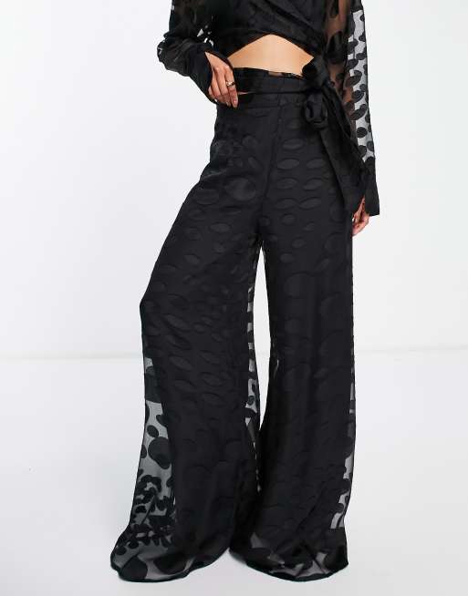 ASOS DESIGN - Bukser med vide ben i satin med prikket jacquard-mønster - Del af sæt, 2 af 4