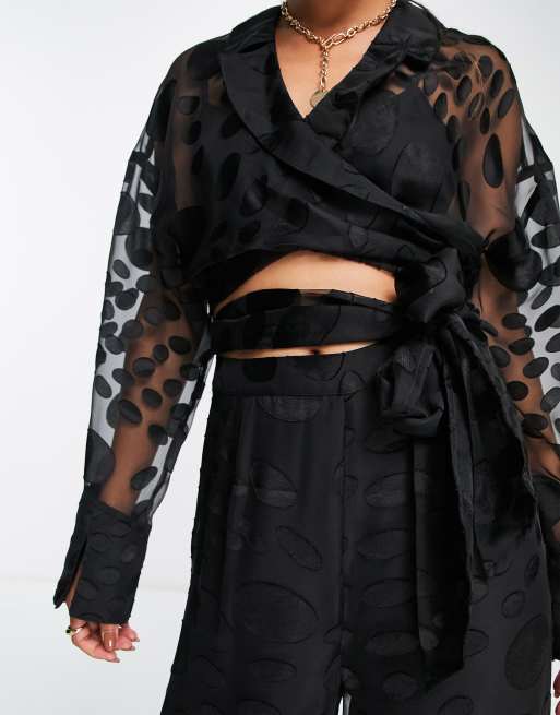 ASOS DESIGN - Bukser med vide ben i satin med prikket jacquard-mønster - Del af sæt, 3 af 4