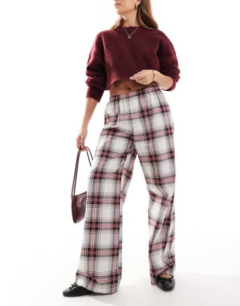 ASOS DESIGN - Bukser med vide ben og røde tern i poplin - view 1