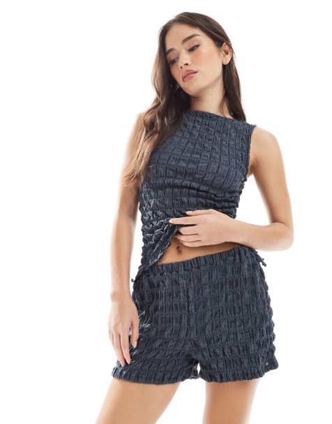 ASOS DESIGN - Bukser med vide ben og tekstur i blå syrevask - view 1