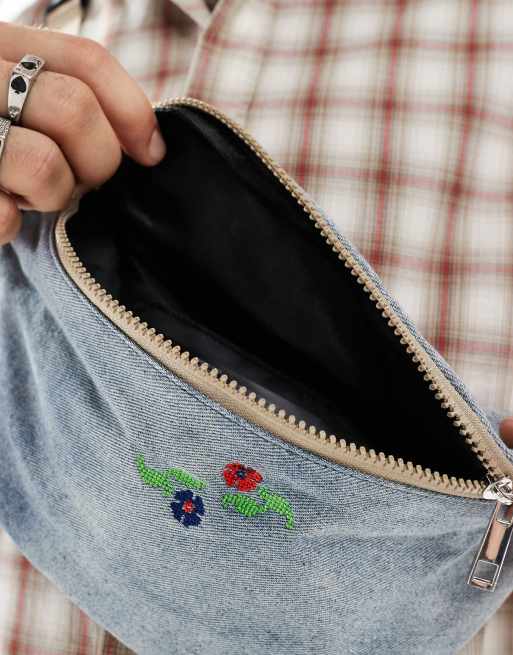 ASOS DESIGN bum bag cross body with embroidered flower in colour, 4 of 4