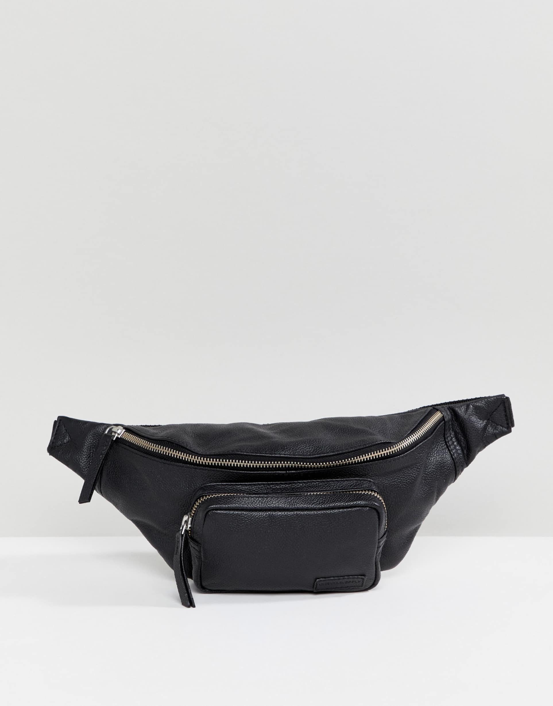 ASOS DESIGN bum bag in black leather with front pouch, 2 of 4 