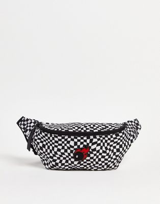 ASOS DESIGN bum bag in checkerboard design with 8 ball embroidery