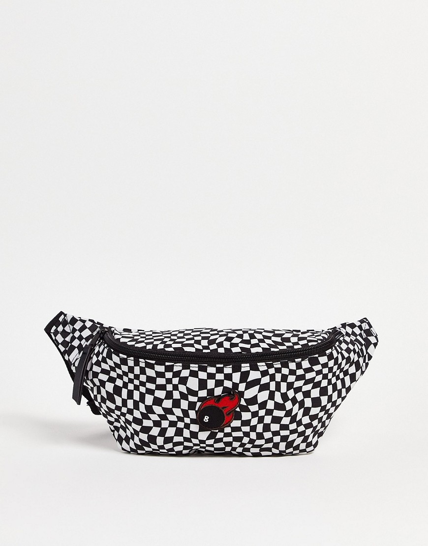 Asos Design Bum Bag In Checkerboard Design With 8 Ball Embroidery-Black