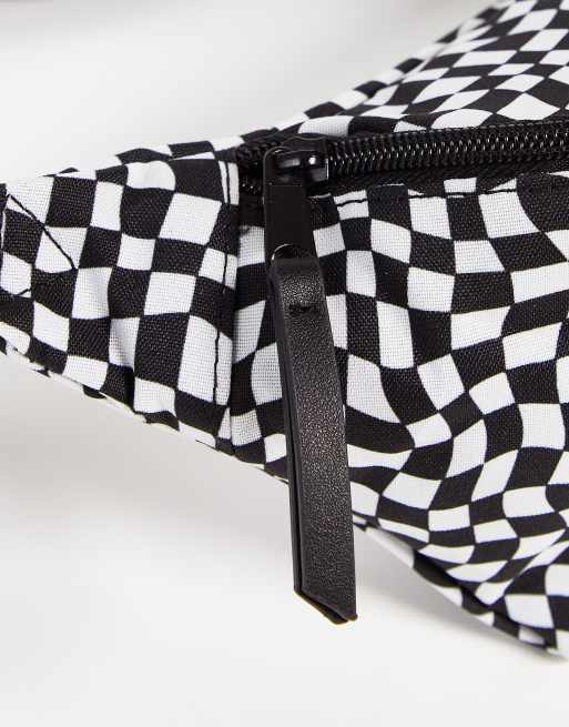 ASOS DESIGN bum bag in checkerboard design with 8 ball embroidery