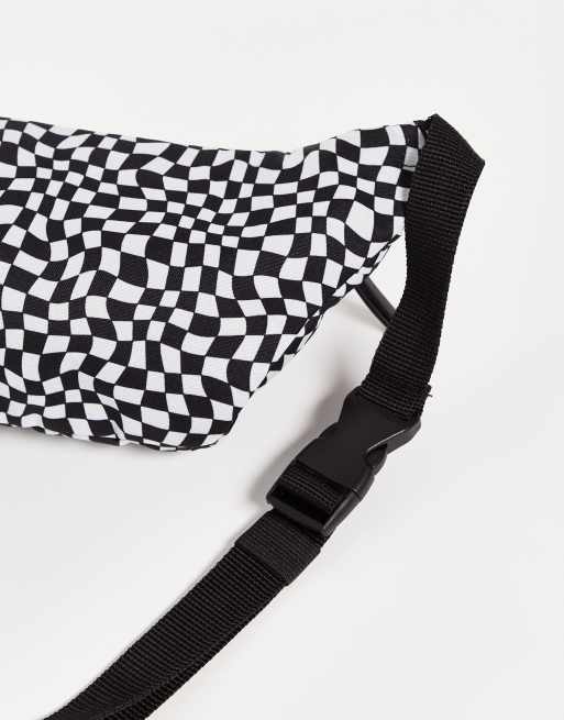 ASOS DESIGN bum bag in checkerboard design with 8 ball embroidery