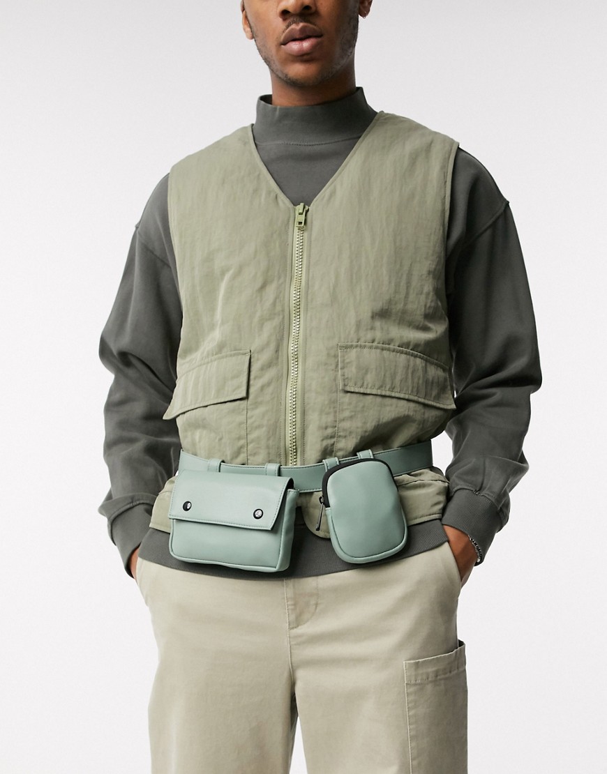 ASOS DESIGN bum bag in green with multi compartment