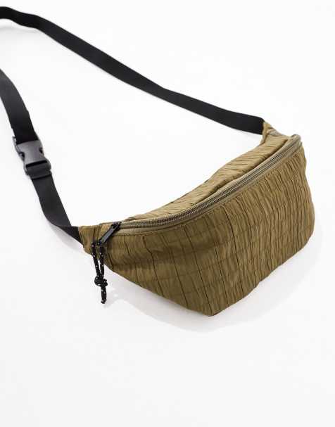 ASOS DESIGN bumbag with shirring detail in khaki nylon - view 1