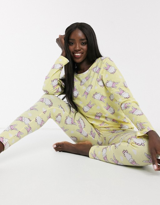 ASOS DESIGN bunny print long sleeve tee & legging pyjama set