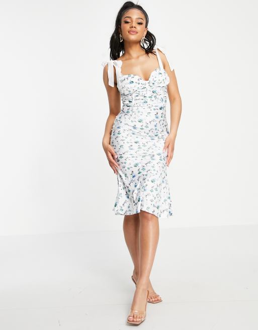 ASOS DESIGN cupped midi prom dress in blue ditsy floral print