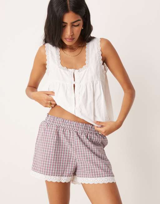 ASOS DESIGN – Bunt gemusterte Shorts mit Spitzenborte, 3 von 5