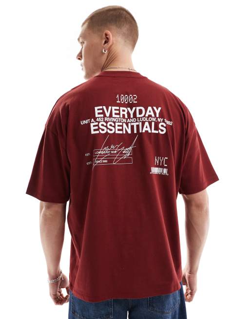 ASOS DESIGN – Burgunderrotes Oversize-T-Shirt mit Textprint auf dem Rücken
