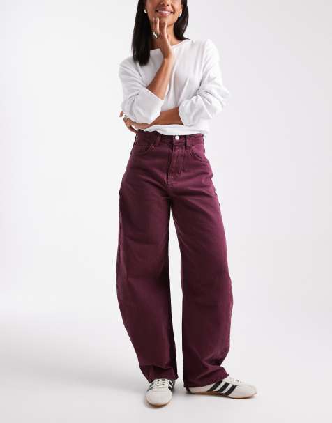 ASOS DESIGN high waist barrel jean in burgundy