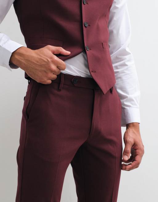 ASOS DESIGN – Burgundowe spodnie garniturowe o obcisłym kroju, 2 z 5