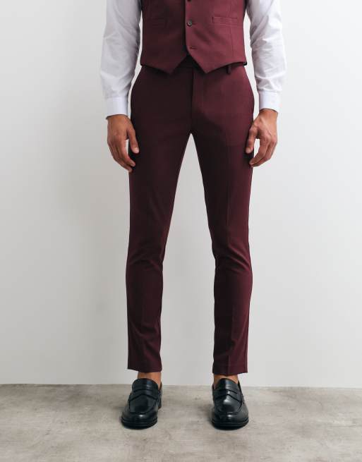 ASOS DESIGN – Burgundowe spodnie garniturowe o obcisłym kroju, 3 z 5