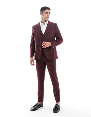 asos ASOS DESIGN burgundy slim suit