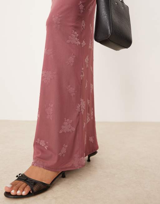 ASOS DESIGN burn out floral maxi column skirt in dusky pink, 4 of 5