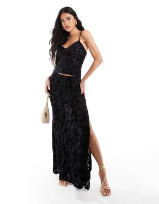 Asos Design Burn Out Maxi Skirt With Side Split - Part Of A Set-multi