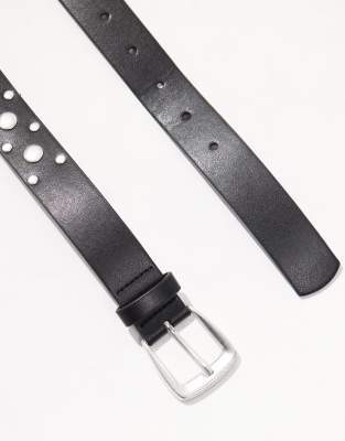Asos Design Burnished Studded Belt In Black