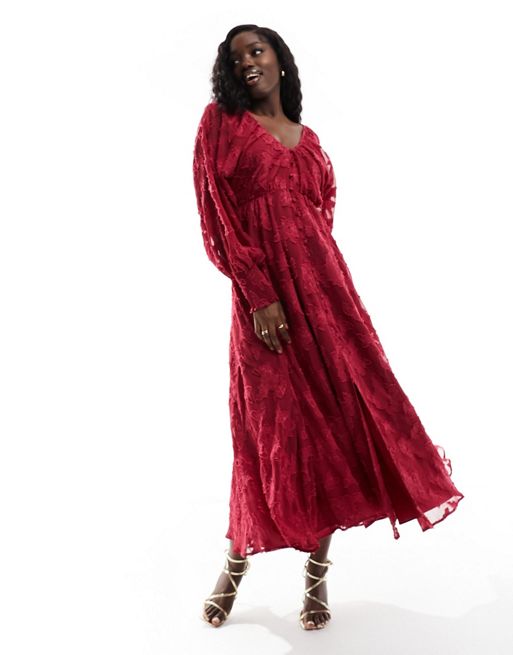 ASOS DESIGN burnout ruffle strap maxi dress in bright red