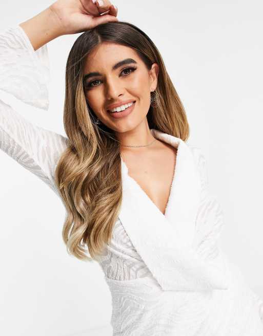 ASOS DESIGN burnout draped wrap tux mini dress in ivory, 4 of 4