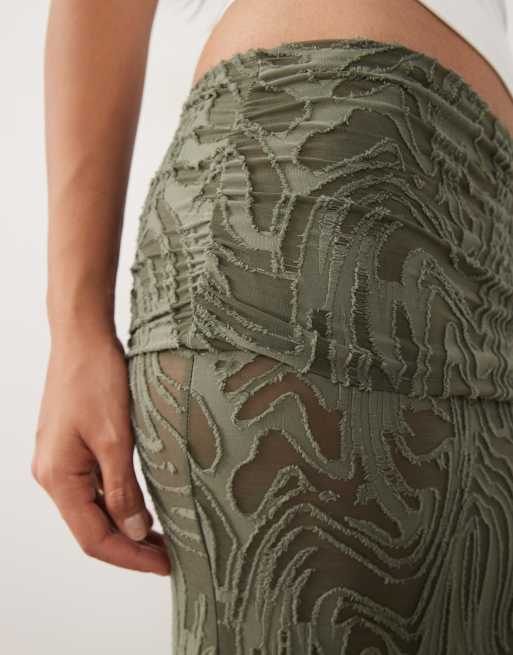 ASOS DESIGN burnout maxi rok met overslagdetail in kaki, 4 van 5