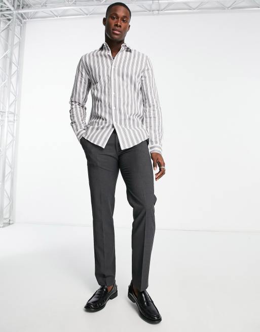 ASOS DESIGN – Bürohemd aus Leinen mit Streifen in Grau, in regulärer Passform, 4 von 4