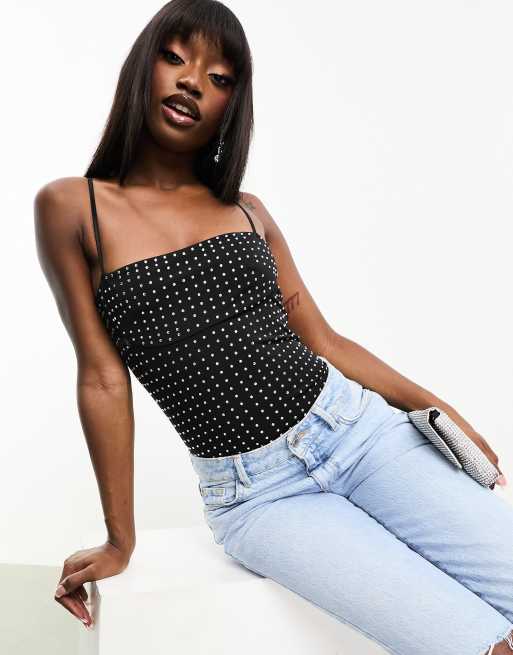 ASOS DESIGN bust cup hotfix bodysuit in black