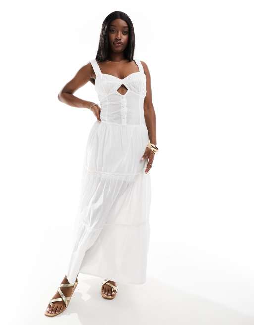 FhyzicsShops DESIGN bust cup maxi sundress with ruched strap detail in white