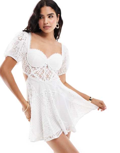 ASOS DESIGN bust cup mixed lace patchwork mini dress in white - view 1